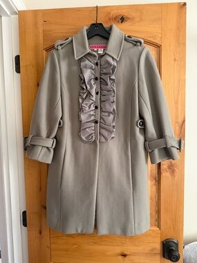 Manoush Gray Ruffle-Front Wool Coat